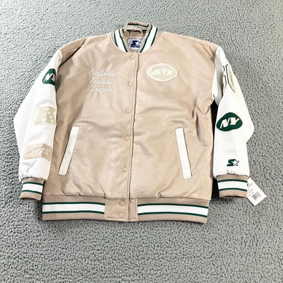 Starter New York Jets Jacket Mens Medium Varsity Letterman Bomber‎ Snap NFL New